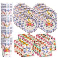 Floral Bunny Rabbit Birthday Party Tableware Kit For 16 Guests