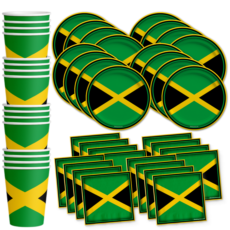 Jamaican Flag Birthday Party Tableware Kit For 16 Guests