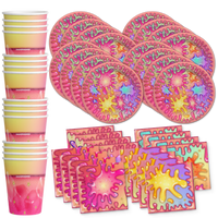 Girl's Slime Birthday Party Tableware Kit For 16 Guests