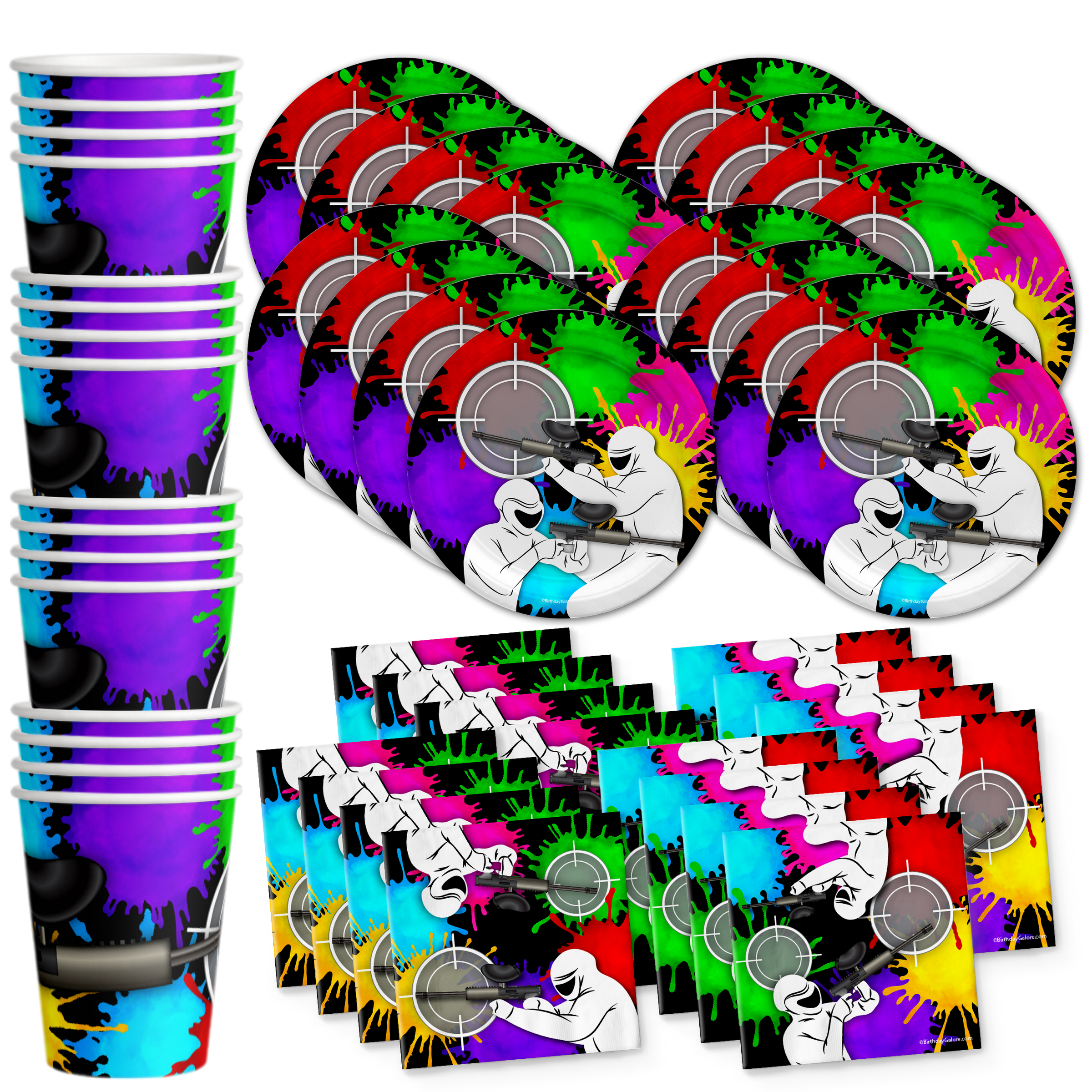 Paintball Birthday Party Tableware Kit For 16 Guests