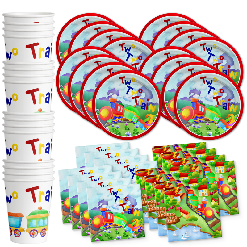 Two Two Train 2nd Birthday Party Tableware Kit For 16 Guests