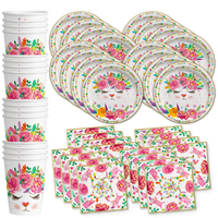 Kitten Kitty Cat Floral Birthday Party Tableware Kit For 16 Guests