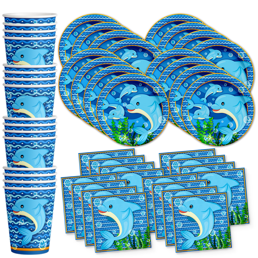 Dolphin Birthday Party Tableware Kit For 16 Guests - BirthdayGalore.com