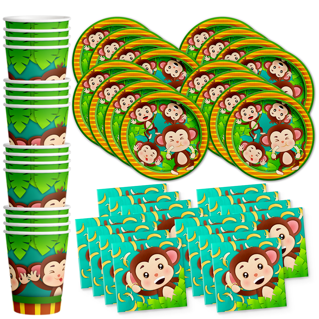 Monkey Birthday Party Tableware Kit For 16 Guests - BirthdayGalore.com