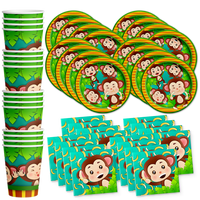 Monkey Birthday Party Tableware Kit For 16 Guests - BirthdayGalore.com