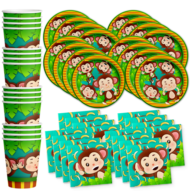 Monkey Birthday Party Tableware Kit For 16 Guests - BirthdayGalore.com