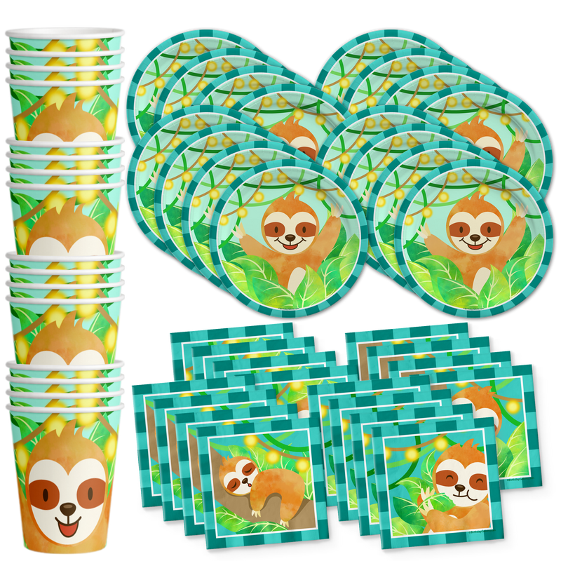 Sloth Boy Birthday Party Tableware Kit For 16 Guests