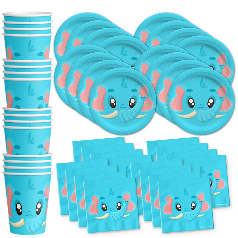 Elephant Birthday Party Tableware Kit For 16 Guests