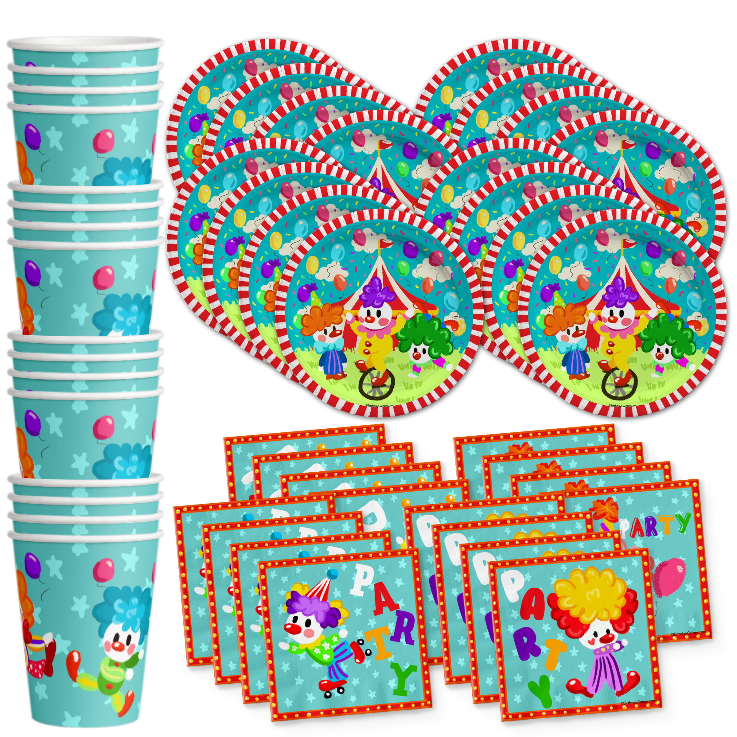 Clown Birthday Party Tableware Kit For 16 Guests