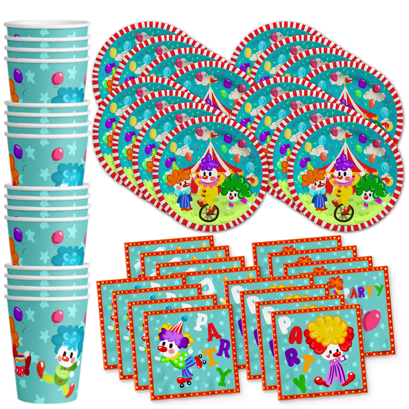 Clown Birthday Party Tableware Kit For 16 Guests