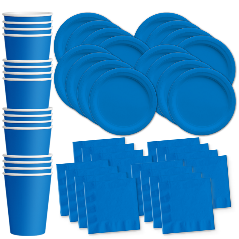 Solid Blue Birthday Party Tableware Kit For 16 Guests