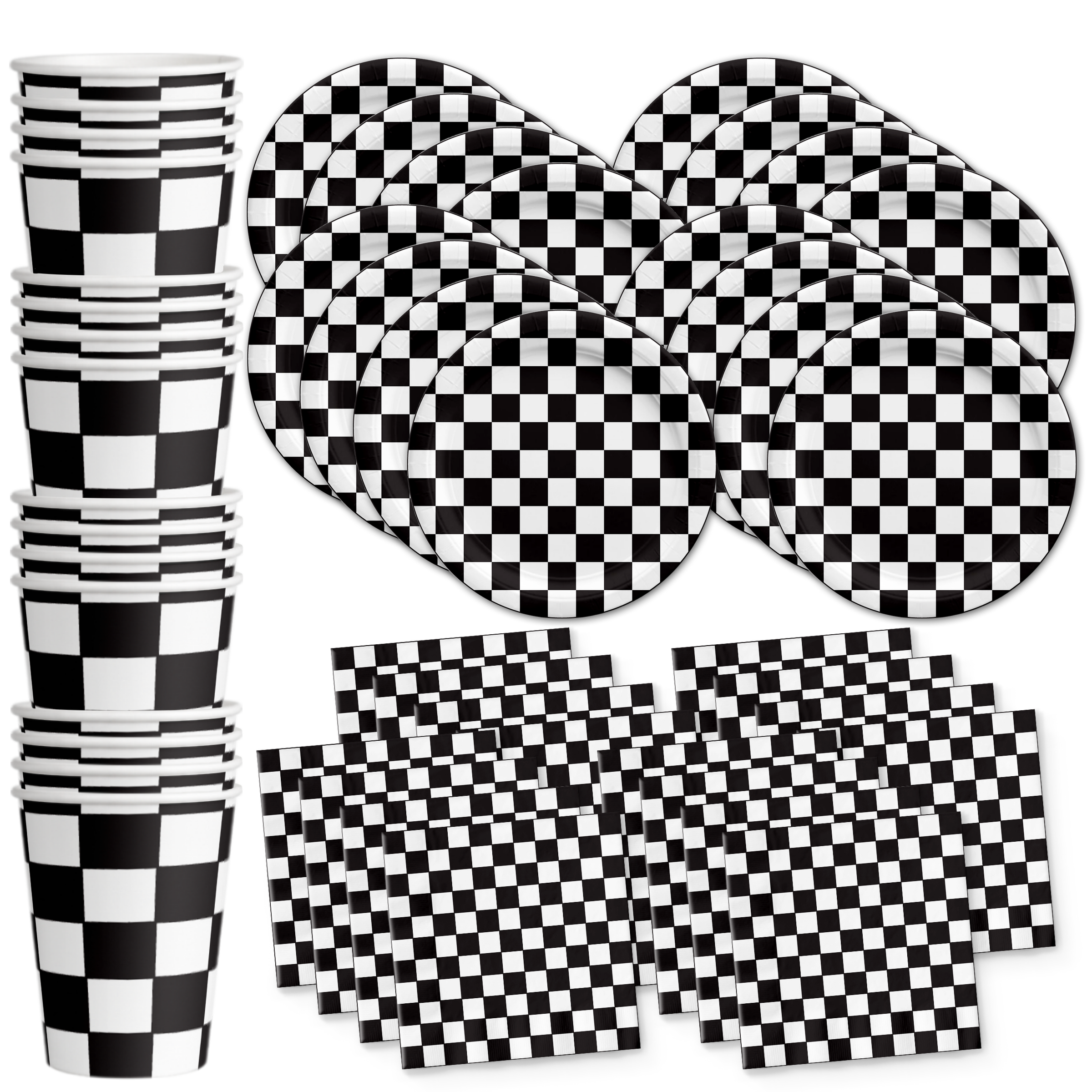 Checkered Flag Birthday Party Tableware Kit For 16 Guests - BirthdayGalore.com