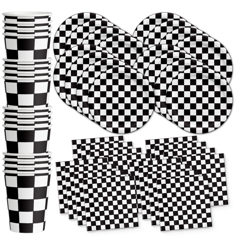 Checkered Flag Birthday Party Tableware Kit For 16 Guests - BirthdayGalore.com