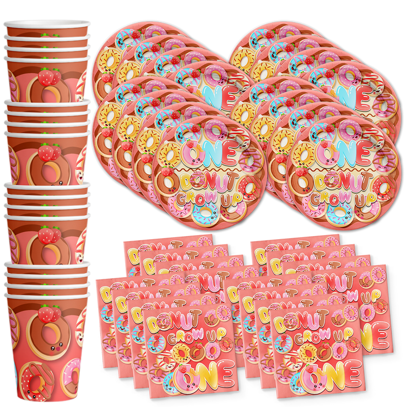 Donut Grow Up Birthday Party Tableware Kit For 16 Guests - BirthdayGalore.com