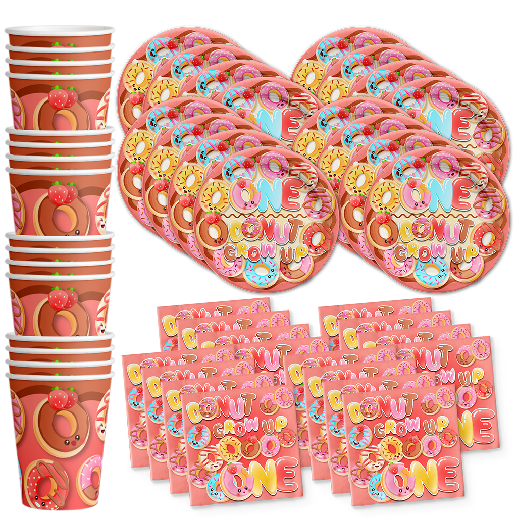 Donut Grow Up Birthday Party Tableware Kit For 16 Guests - BirthdayGalore.com