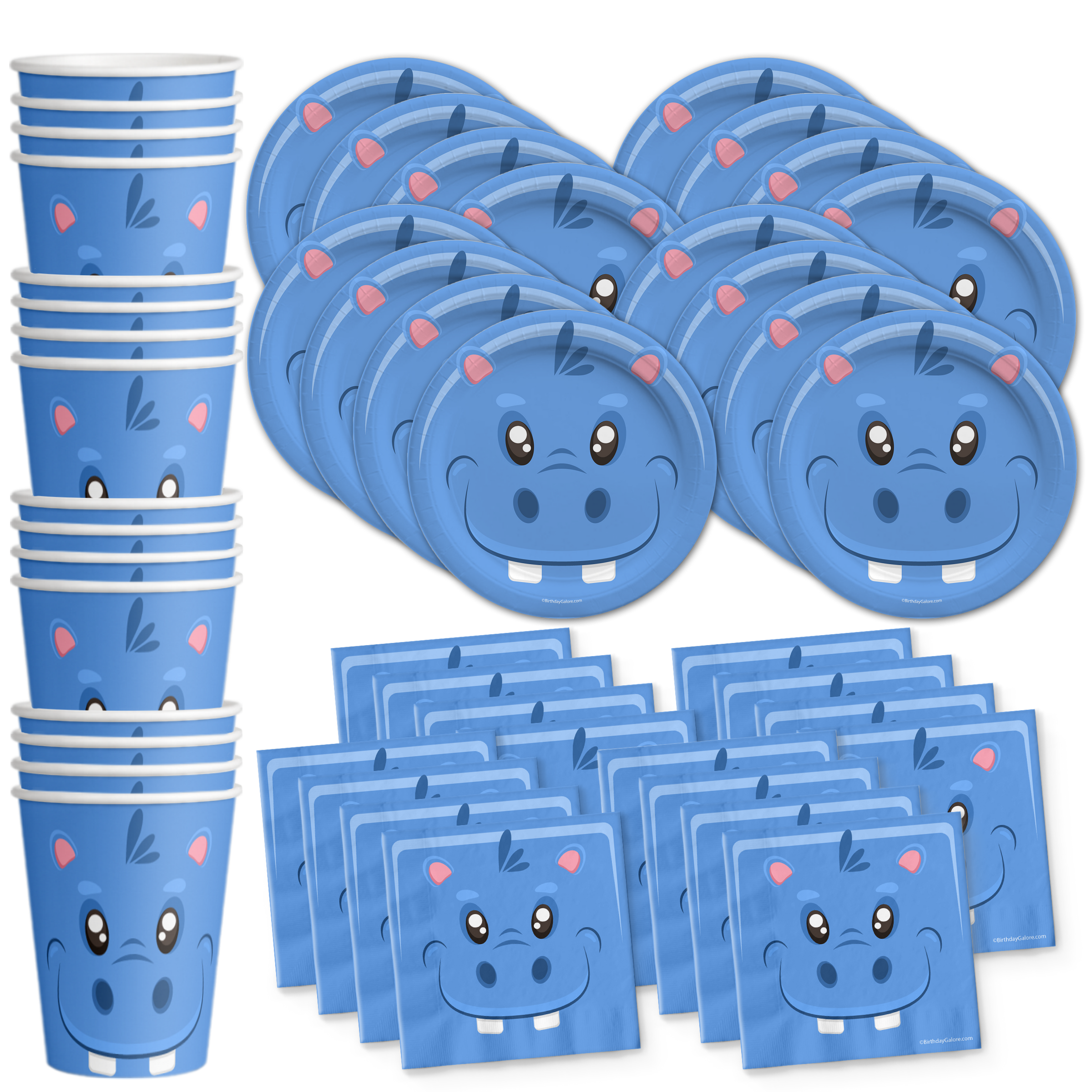 Hippo Birthday Party Tableware Kit For 16 Guests