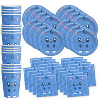 Hippo Birthday Party Tableware Kit For 16 Guests