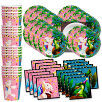 Unicorns and Dions Joint Birthday Party Tableware Kit For 16 Guests