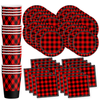 Buffalo Plaid Birthday Party Tableware Kit For 16 Guests