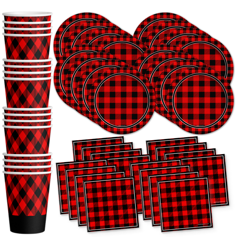 Buffalo Plaid Birthday Party Tableware Kit For 16 Guests