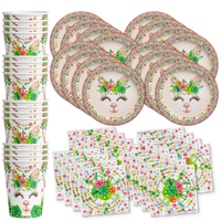 Floral Llama Birthday Party Tableware Kit For 16 Guests