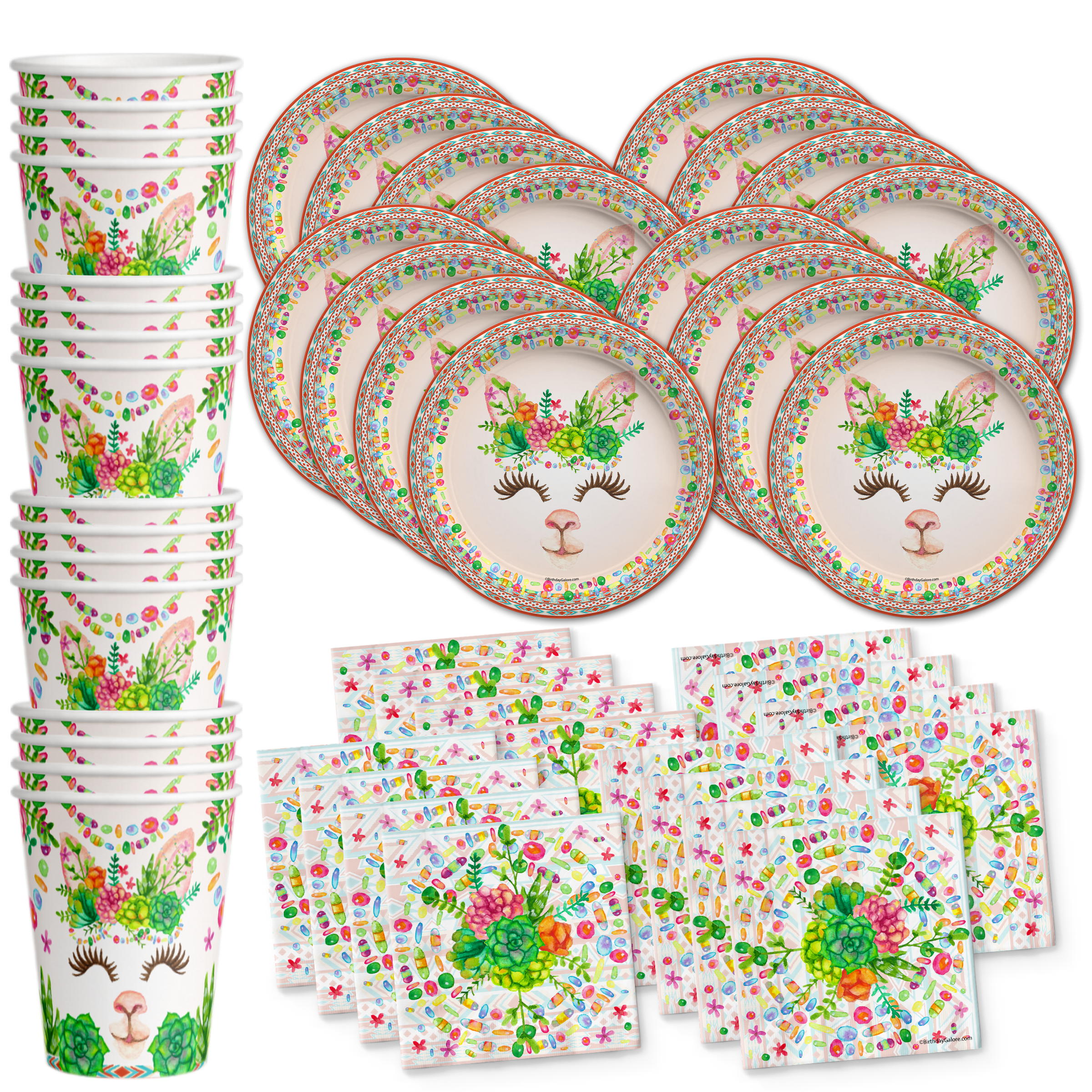 Floral Llama Birthday Party Tableware Kit For 16 Guests