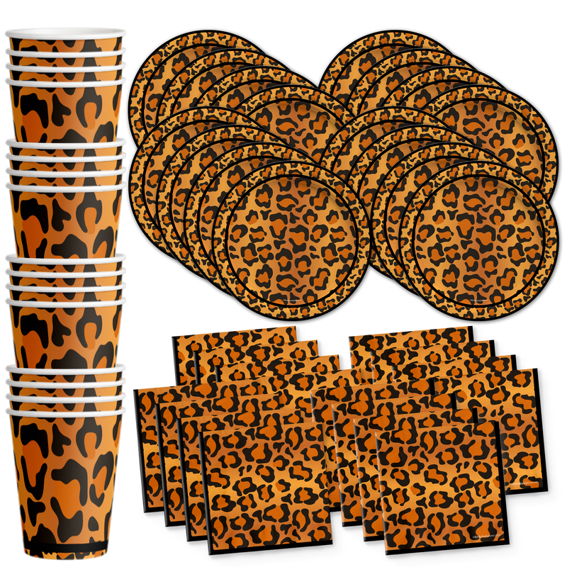 Leopard Print Birthday Party Tableware Kit For 16 Guests