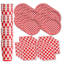 Red Gingham Picnic/BBQ Birthday Party Tableware Kit