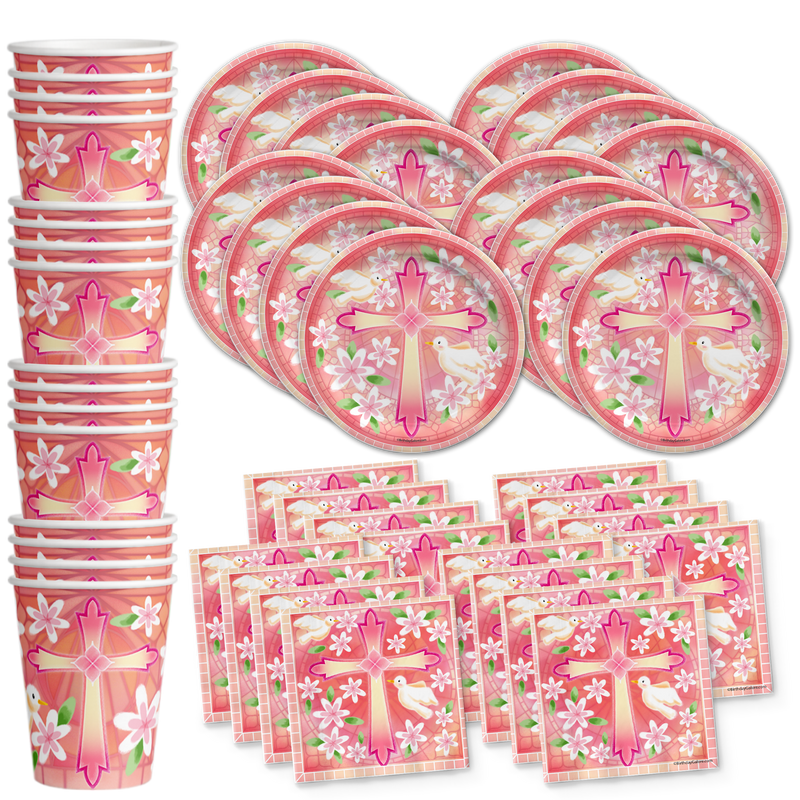 Birthday Galore Baptism Girl Party Tableware Kit For 16 Guests