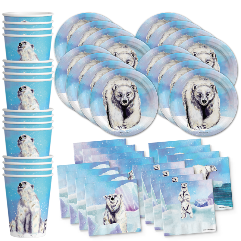 Polar Bear Birthday Party Tableware Kit For 16 Guests