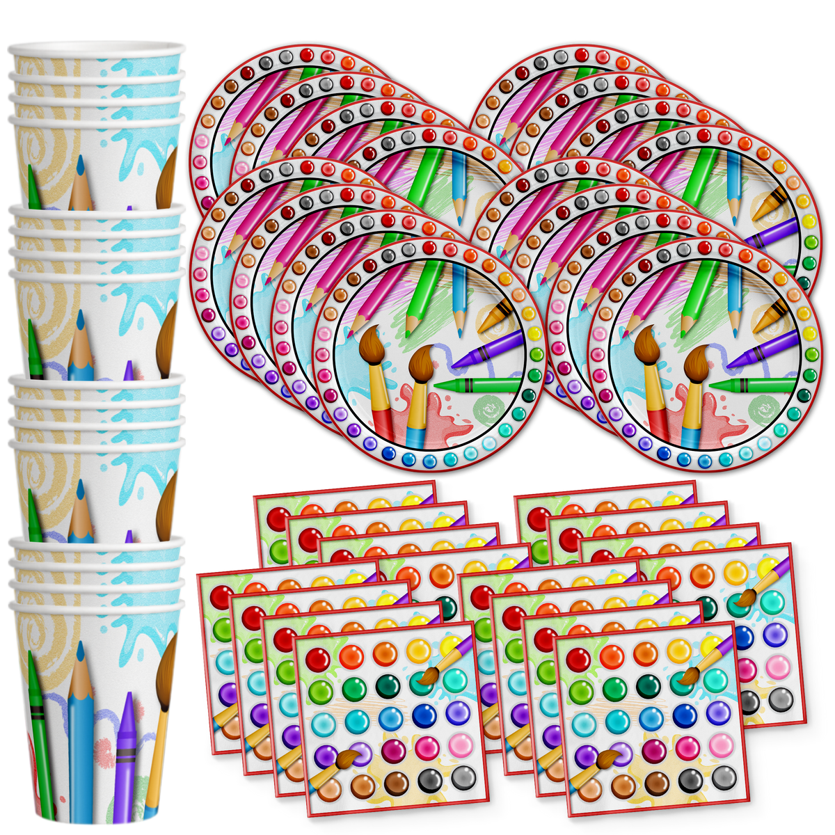 Little Artist Birthday Party Tableware Kit For 16 Guests - BirthdayGalore.com