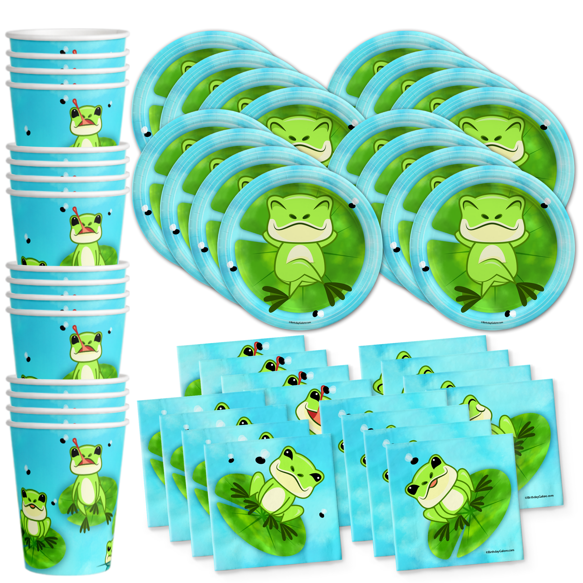 Frog Birthday Party Tableware Kit For 16 Guests