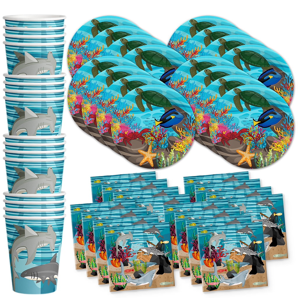 Maui the Shark Birthday Party Tableware Kit For 16 Guests - BirthdayGalore.com