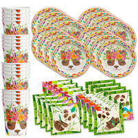 Panda Floral Birthday Party Tableware Kit For 16 Guests