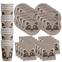 Raccoon Birthday Party Tableware Kit For 16 Guests