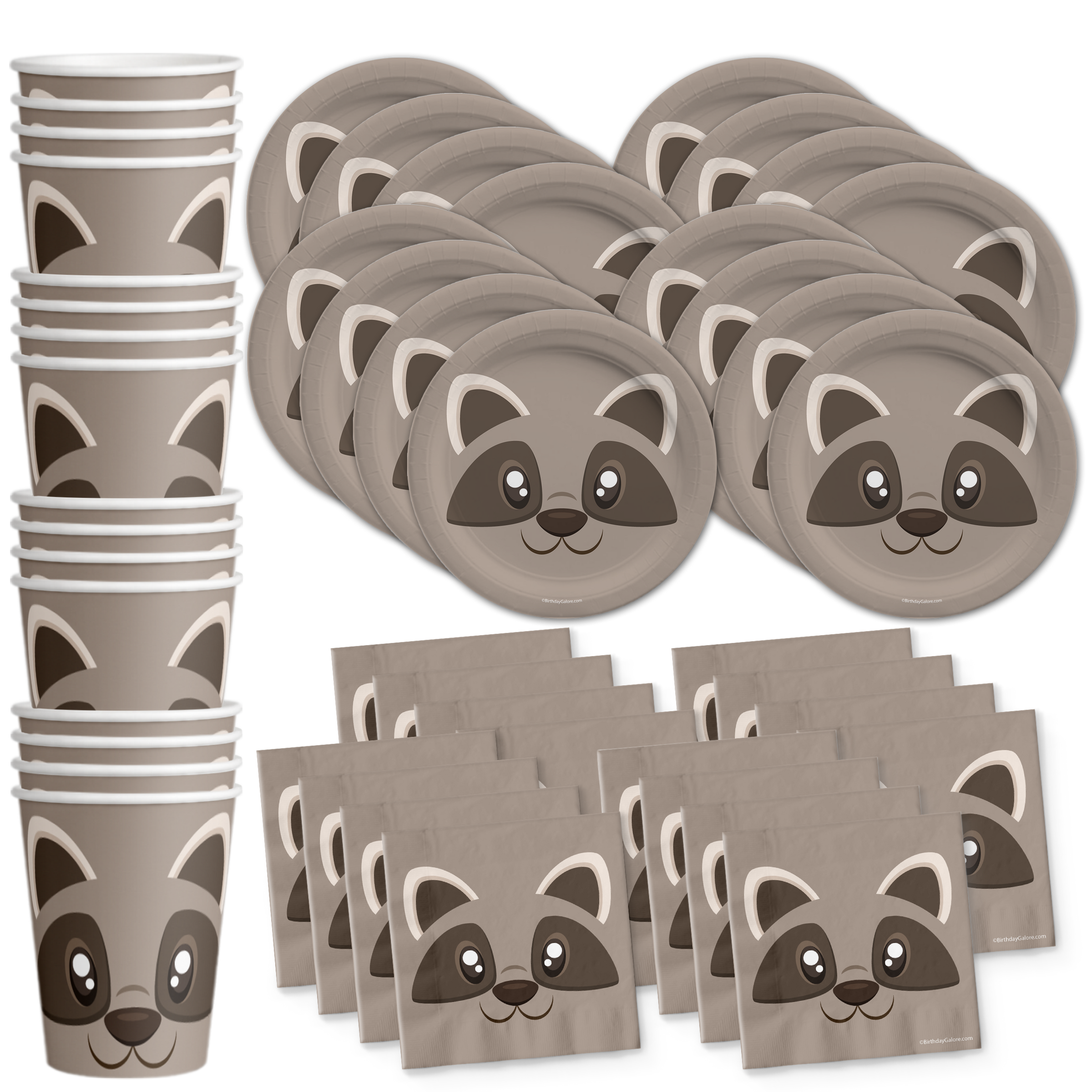 Raccoon Birthday Party Tableware Kit For 16 Guests