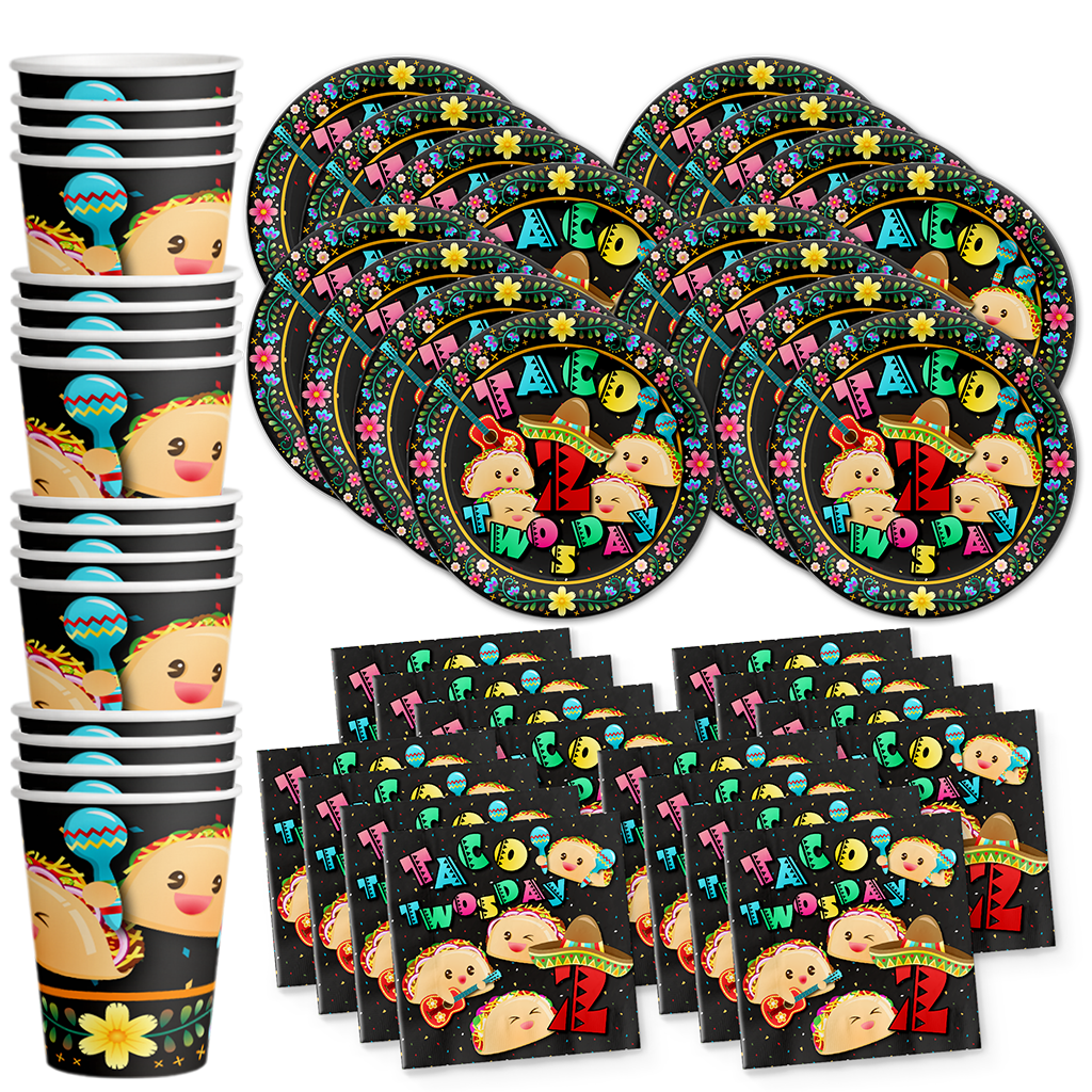 Taco Twosday 2nd Birthday Party Tableware Kit For 16 Guests - BirthdayGalore.com