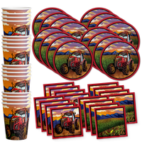 Red Tractor Birthday Party Tableware Kit For 16 Guests