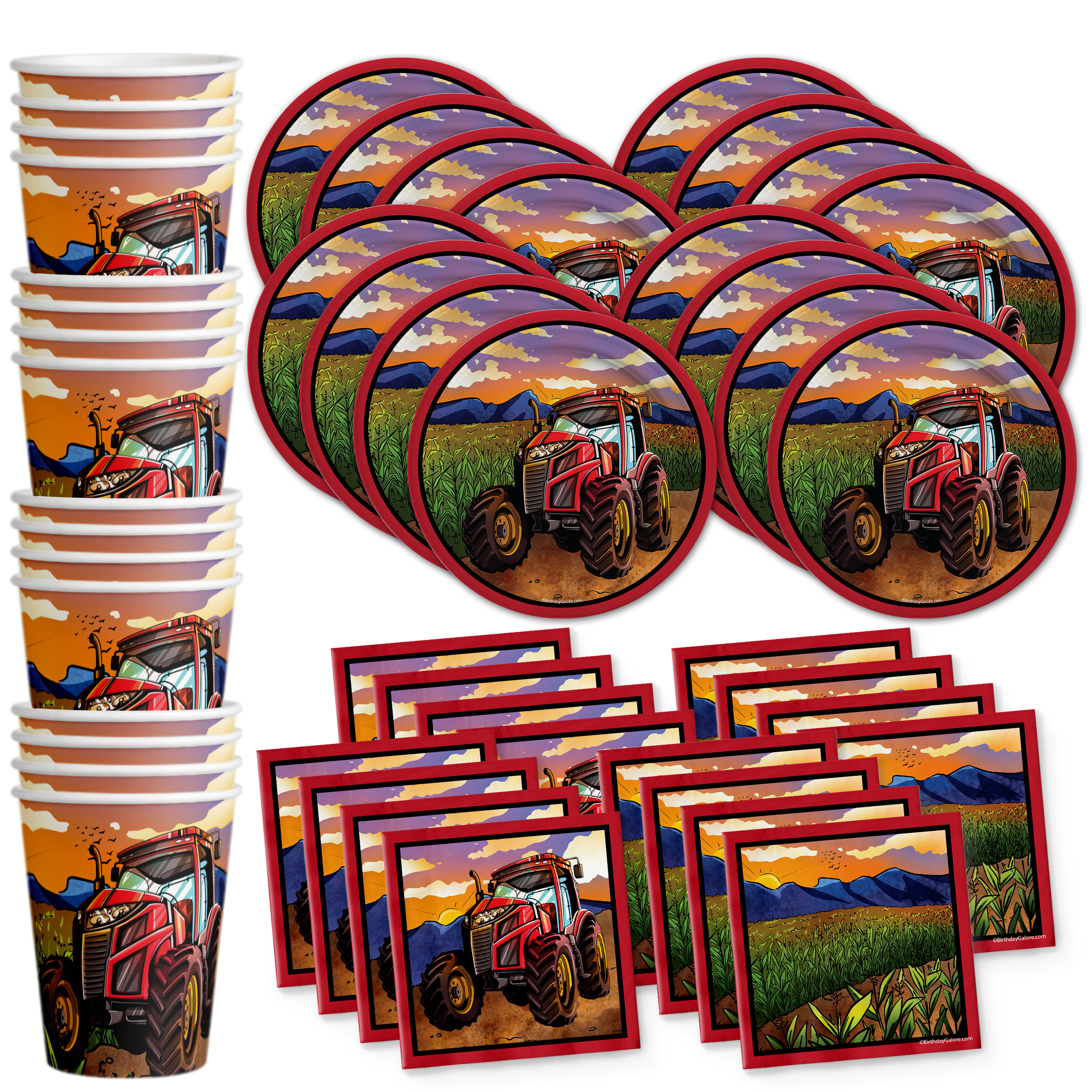 Red Tractor Birthday Party Tableware Kit For 16 Guests
