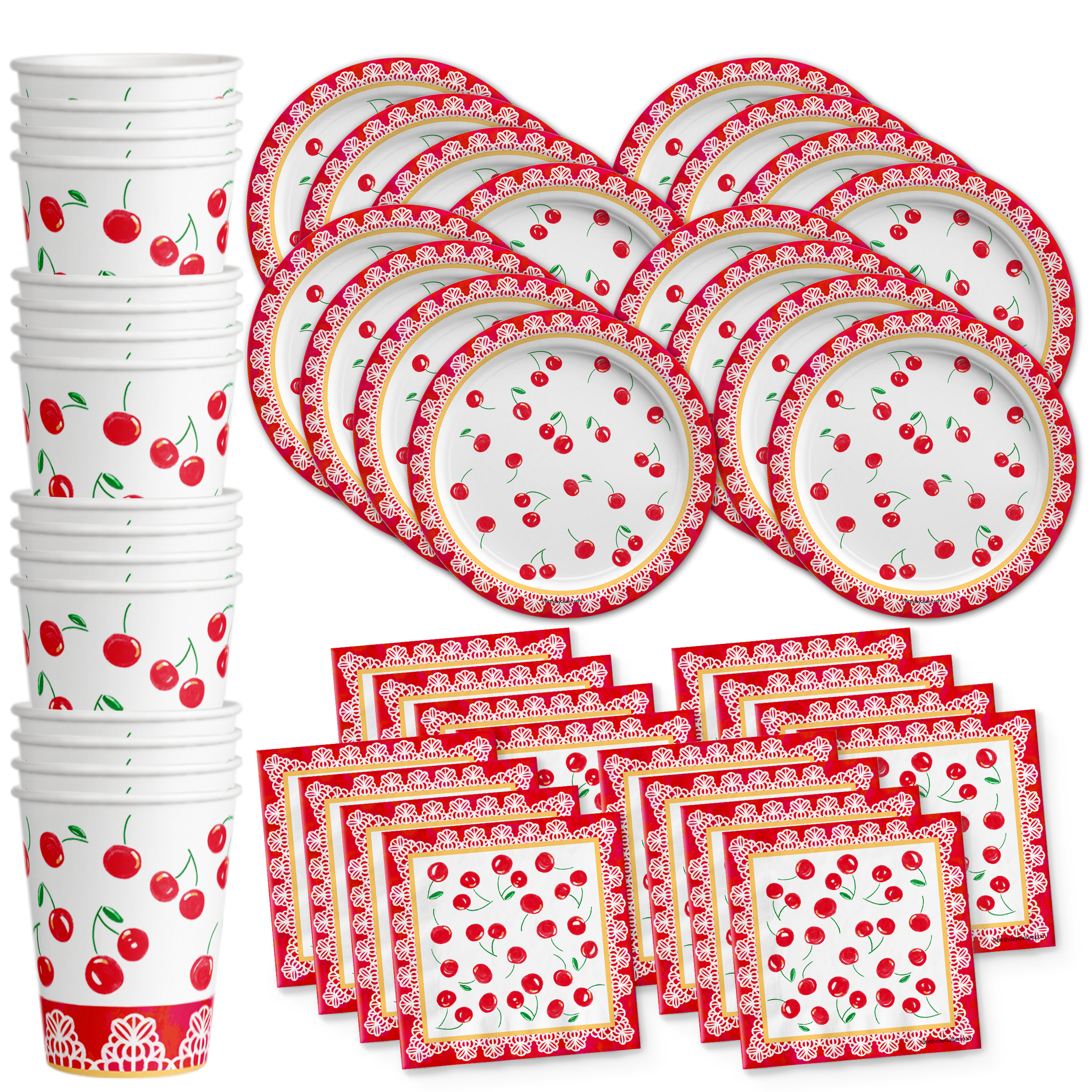 Cherry Birthday Party Tableware Kit For 16 Guests