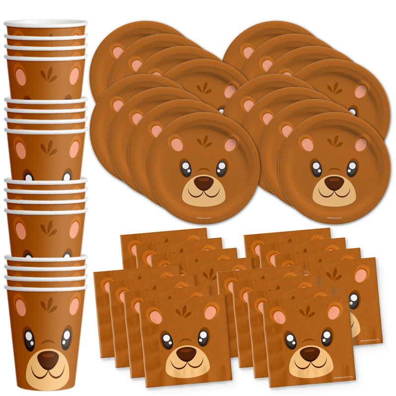 Bear Birthday Party Tableware Kit For 16 Guests