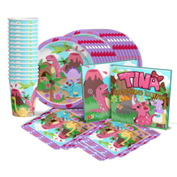 Tina the One-Horned Triceratops Birthday Party Tableware Kit For 16 Guests - BirthdayGalore.com