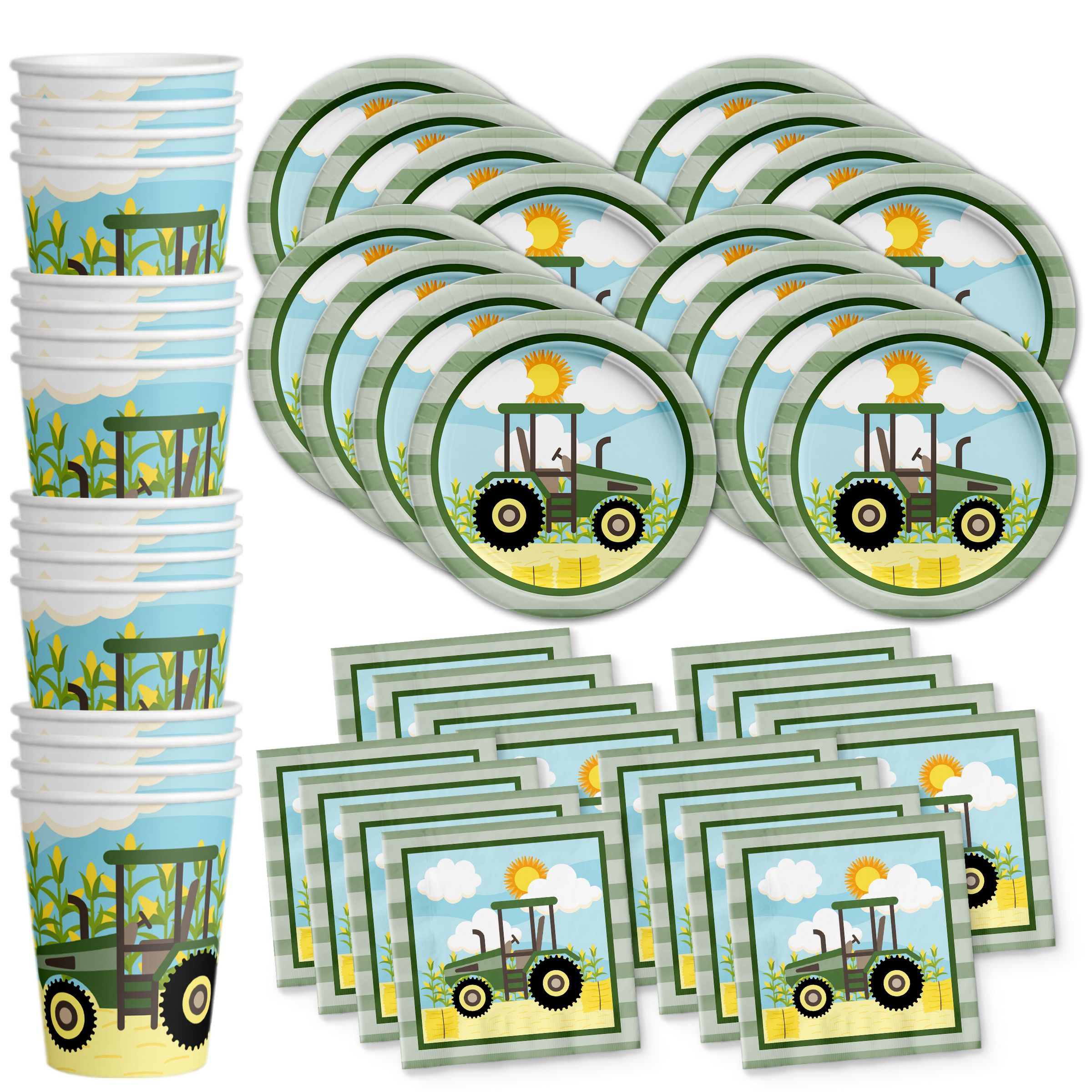 Tractor Time Birthday Party Tableware Kit For 16 Guests - BirthdayGalore.com