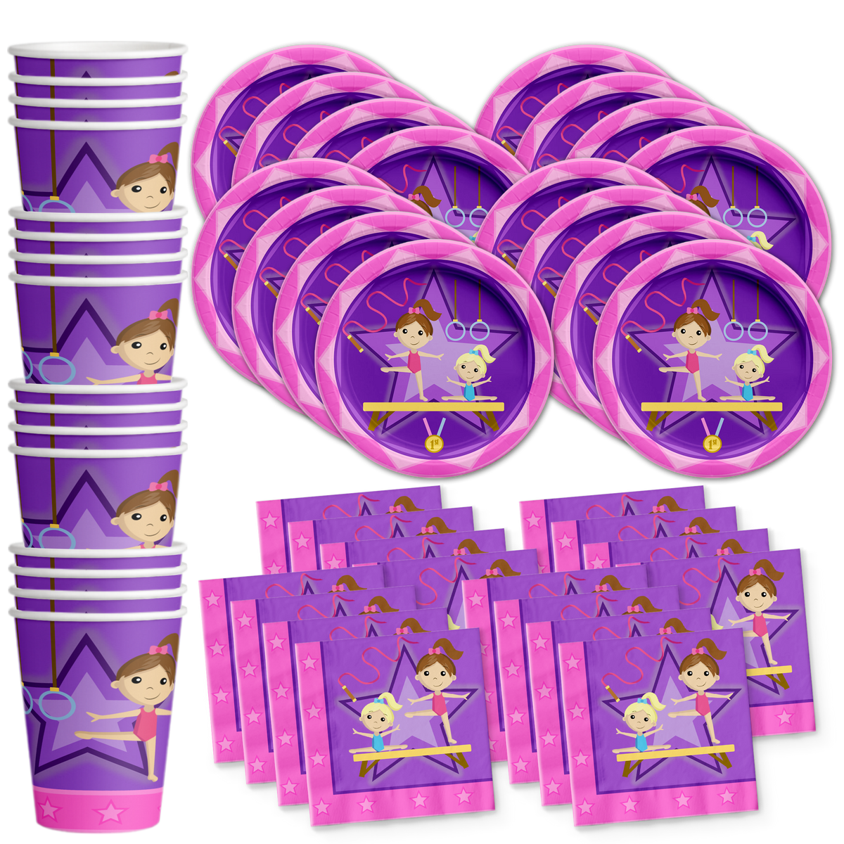 Gymnastics Star Birthday Party Tableware Kit For 16 Guests - BirthdayGalore.com