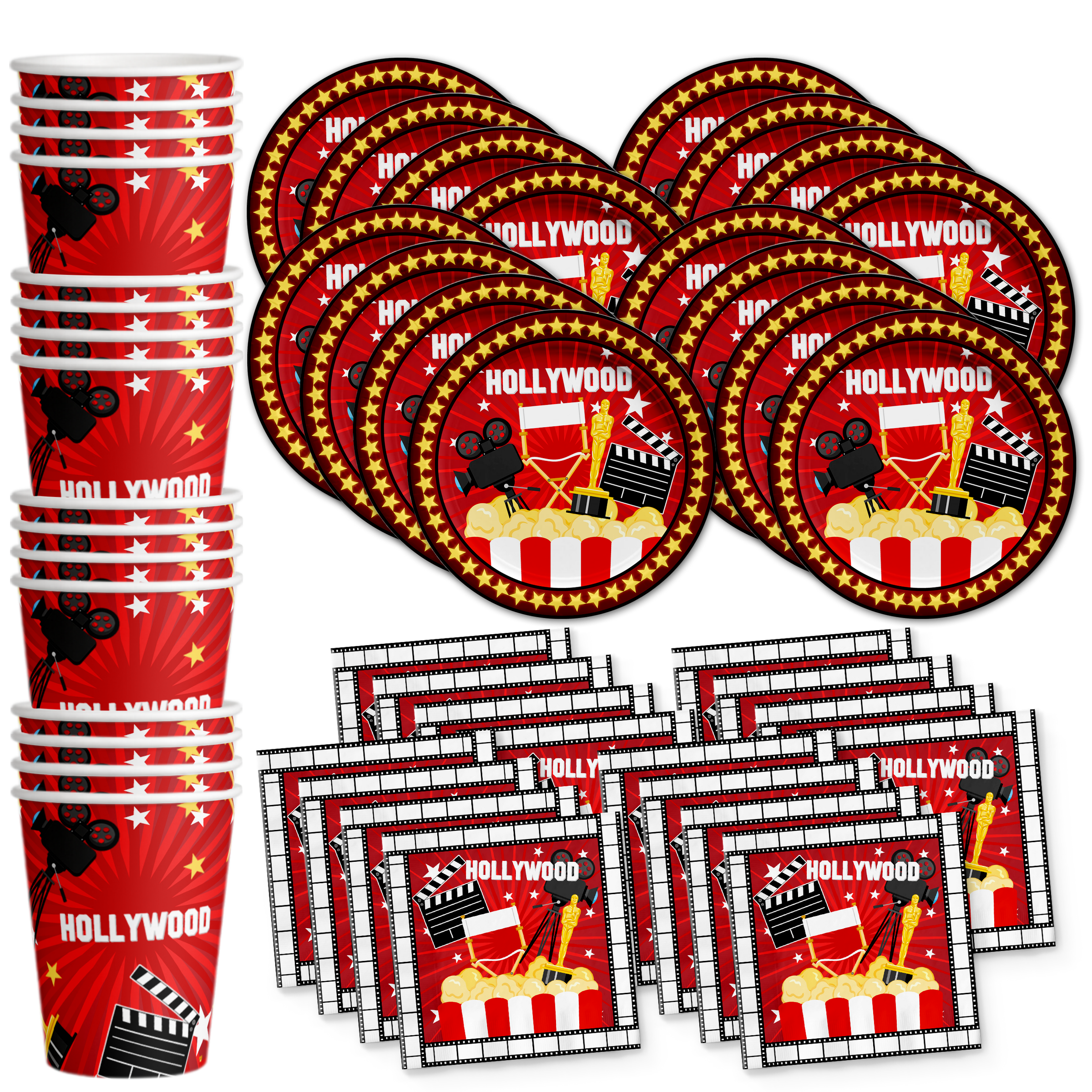 Birthday Galore Hollywood Movie Night Birthday Party Supplies Set Plates Napkins Cups Tableware Kit for 16