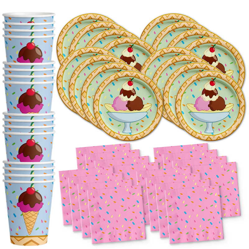 Ice Cream Birthday Party Tableware Kit For 16 Guests - BirthdayGalore.com