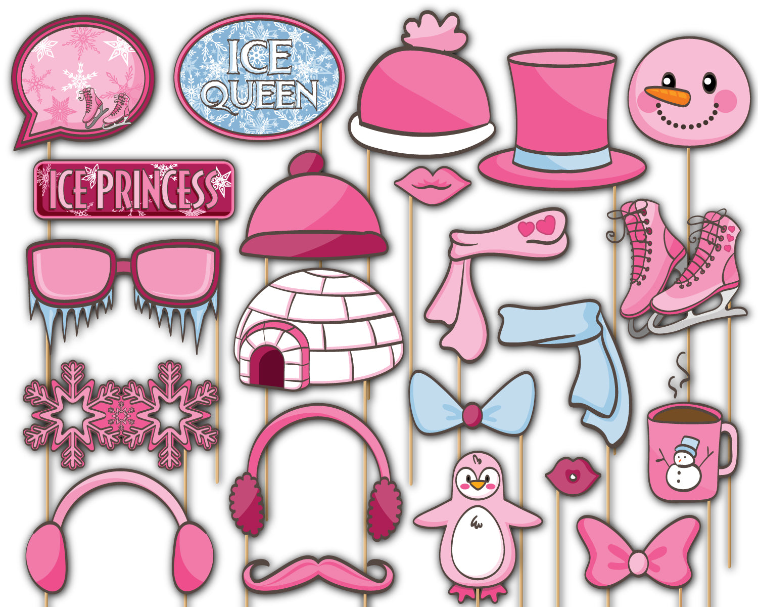 Ice Skating Photo Booth Props 20pcs Assembled - BirthdayGalore.com