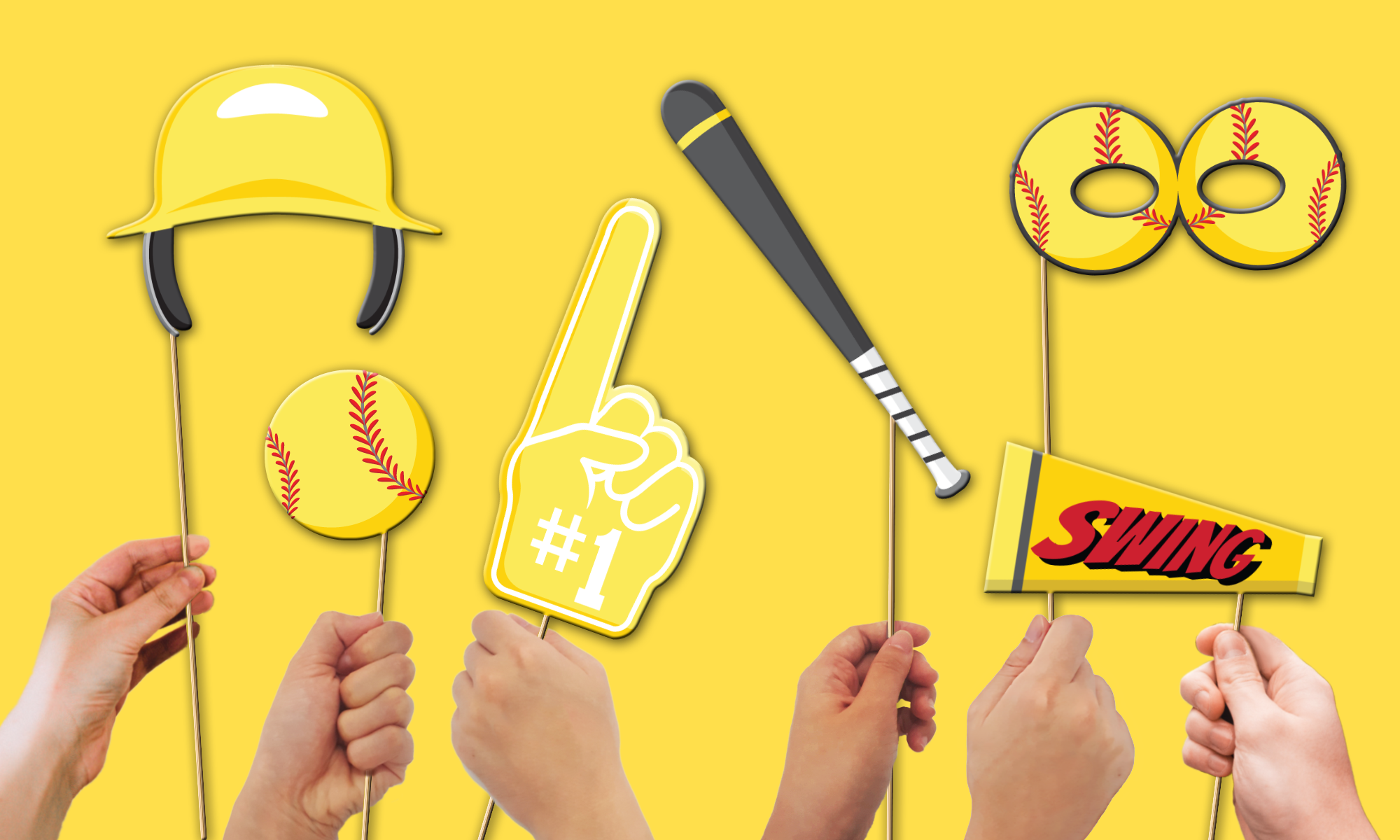 Softball Photo Booth Props 20pcs Assembled - BirthdayGalore.com
