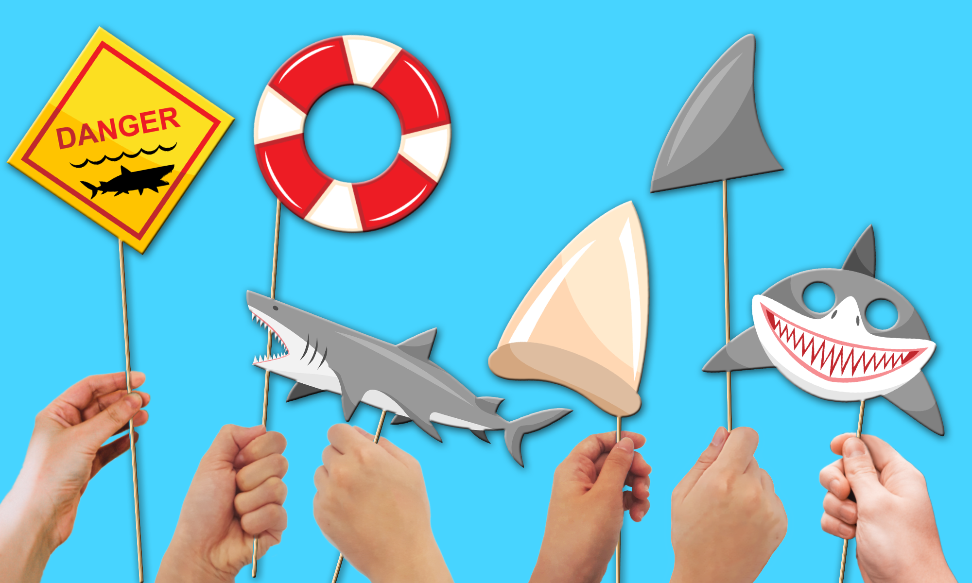 Shark Photo Booth Props 20pcs Assembled - BirthdayGalore.com