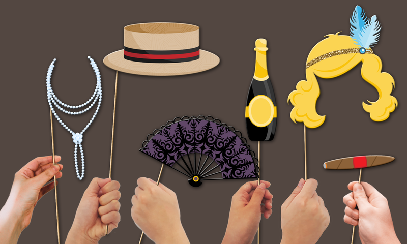 Roaring 20's Decade Photo Booth Props 20pcs Assembled - BirthdayGalore.com